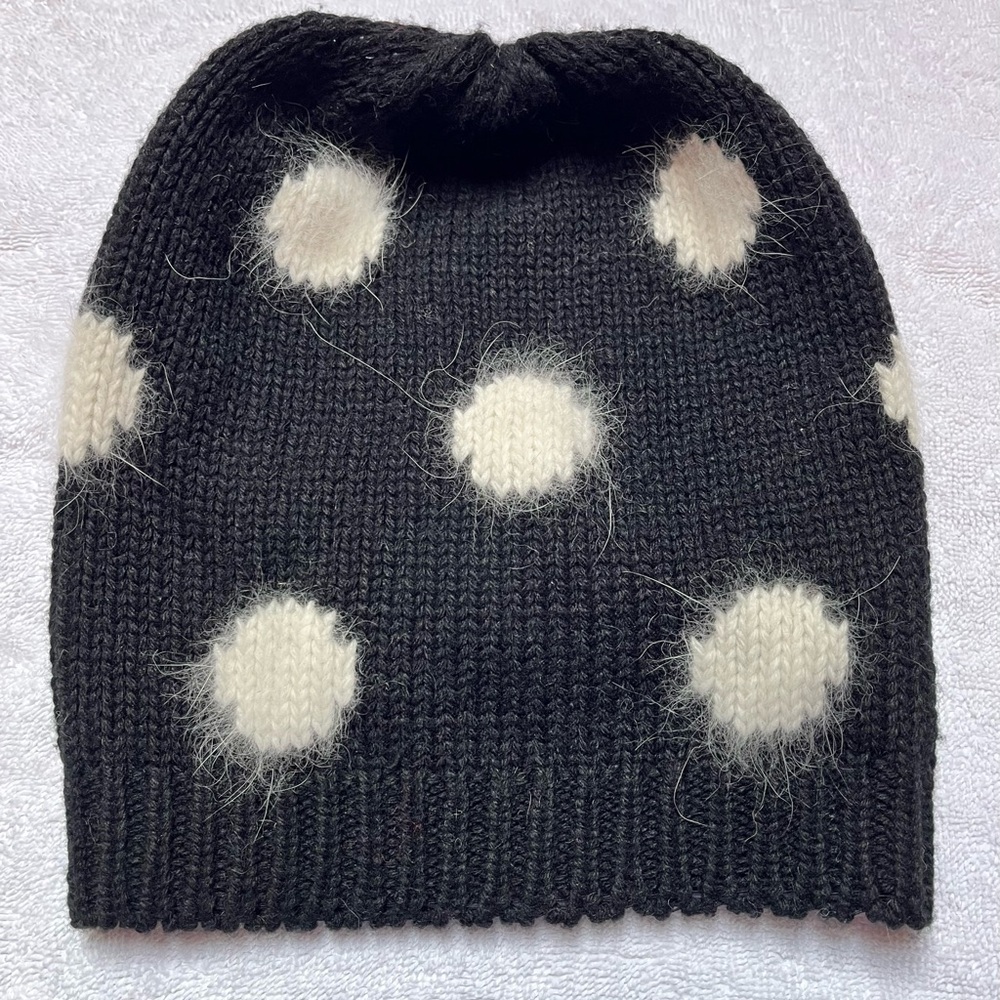 Angora Blend Black with White Polka Dots Beanie, one size, stretchy by Joe Fresh